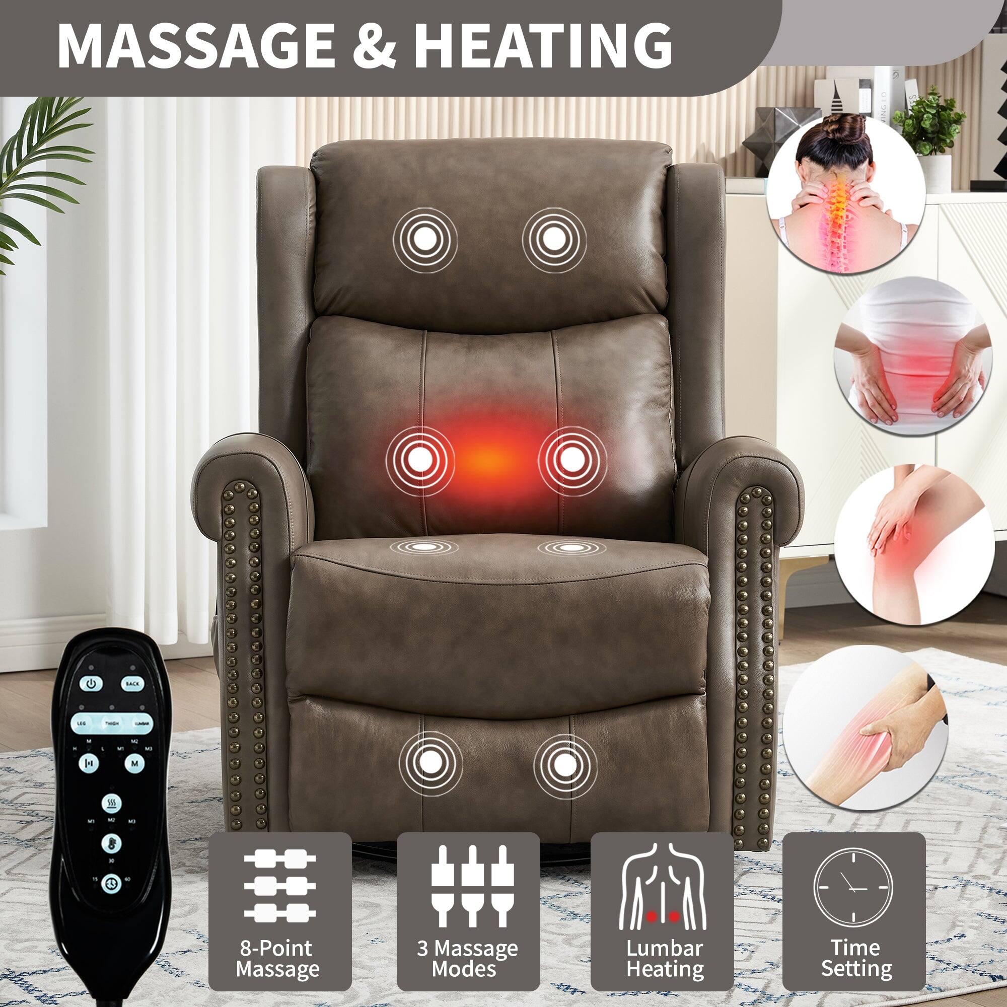 MASSAGE & HEATING

- 8-Point Massage
- 3 Massage Modes
- Lumbar Heating
- Time Setting