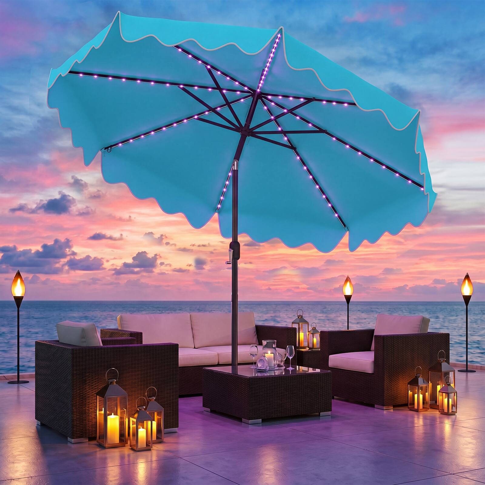 Alt View 4. Gymax - Gymax Solar Outdoor Market Table Umbrella w/104 Color-Changing Flowing LED Lights Turquoise - Green.