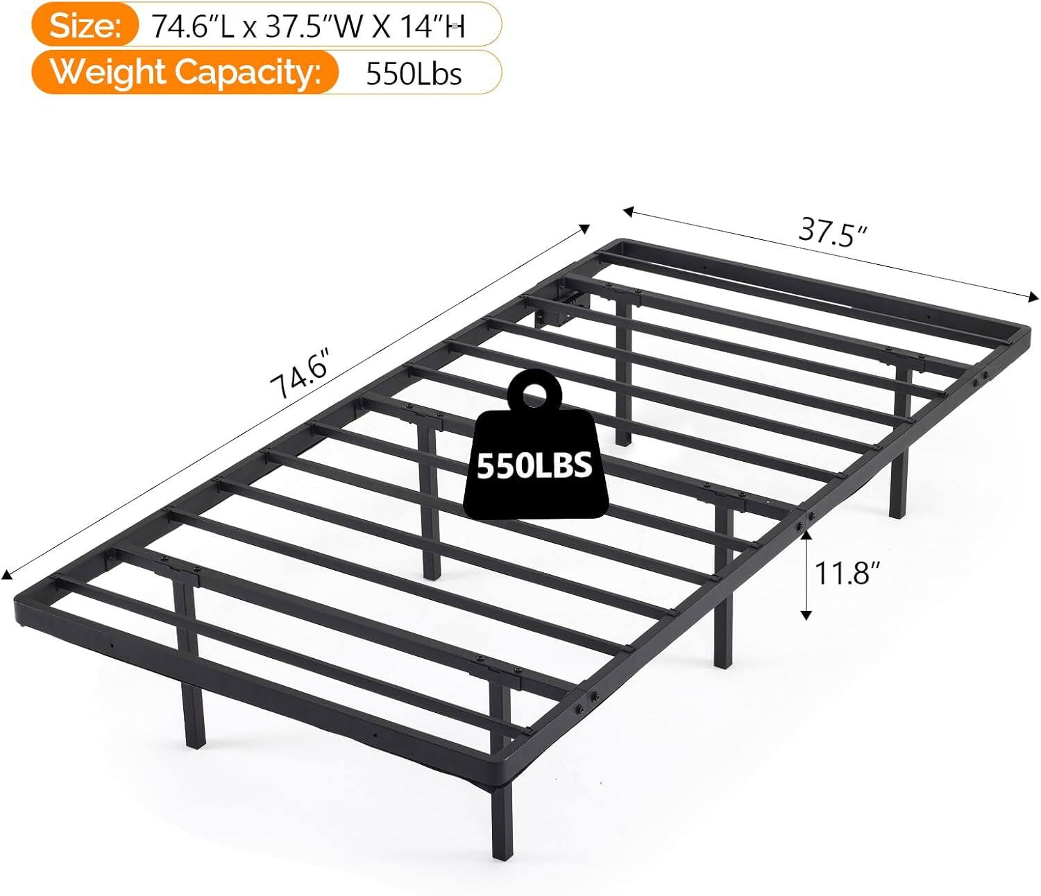 Winado - Twin Floating Bed Frame with USB Charging Station/LED Lights 14'' Platform Bed - Black