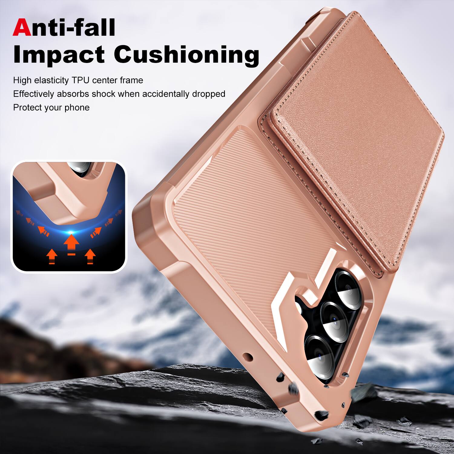 Anti-fall Impact Cushioning

High elasticity TPU center frame
Effectively absorbs shock when accidentally dropped
Protect your phone