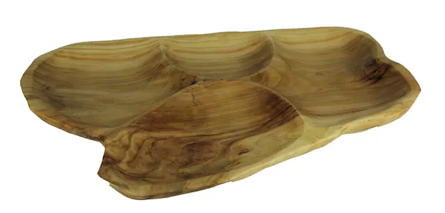 Front. Zeckos - Natural Fir Tree Root 4-Section Snack Serving Tray - Beige.