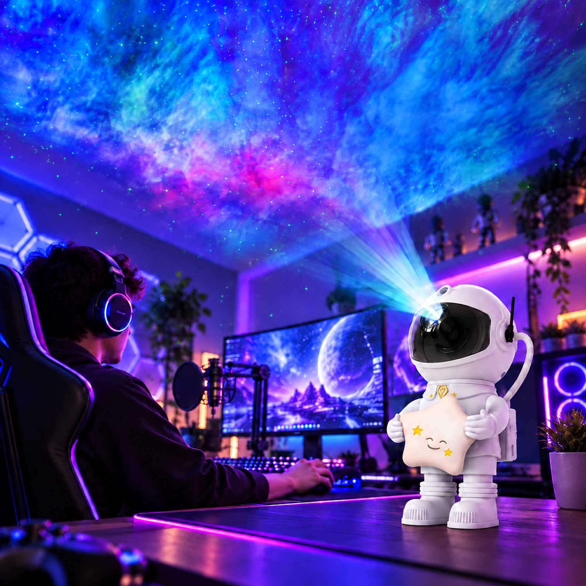Rossetta - LED Space Projector with Remote Control RGB Star Modes and Relaxing Night Light - White - Available in various colors