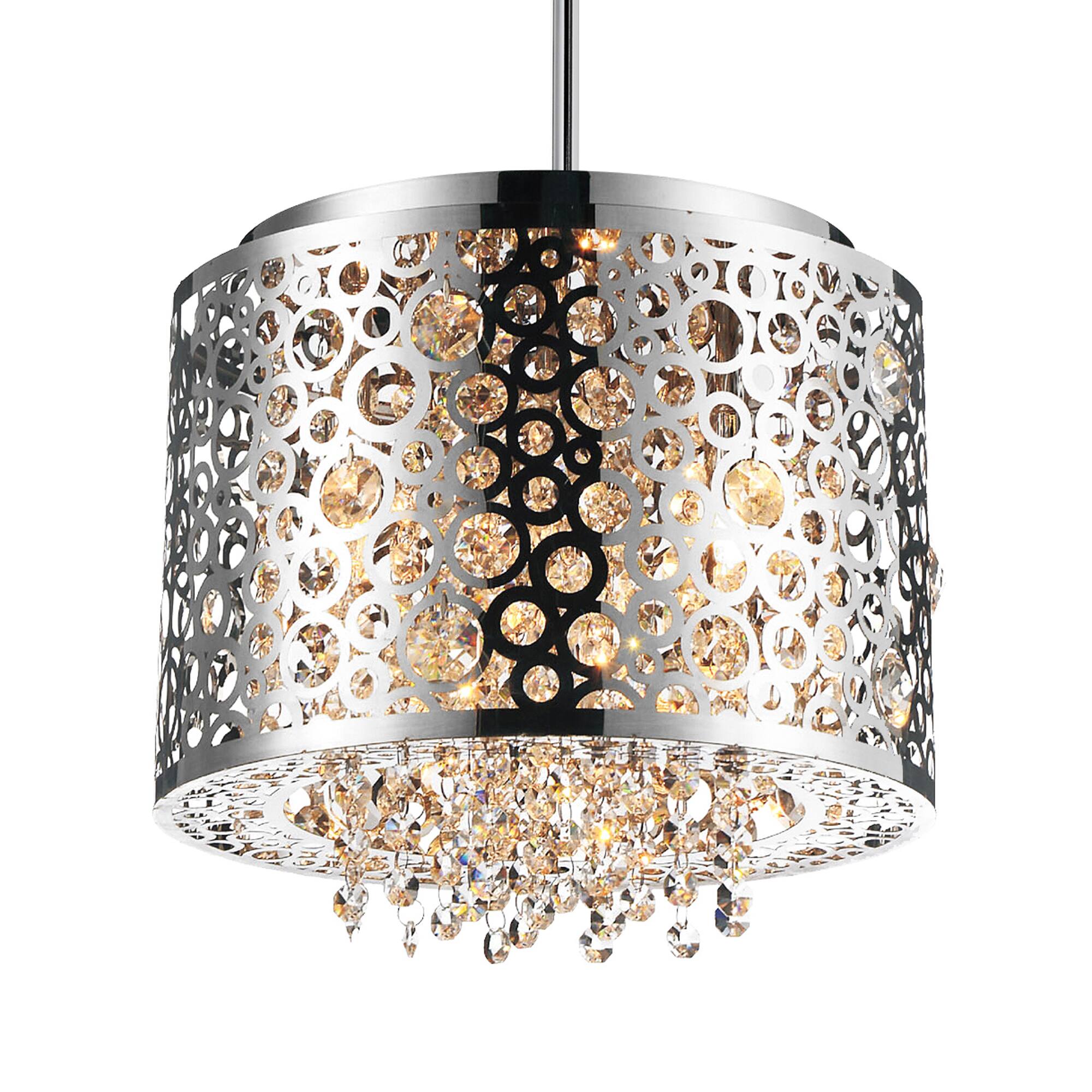 Angle. CWI Lighting - Bubbles 4 Light Drum Shade Mini Pendant With Chrome Finish - Stainless Steel.