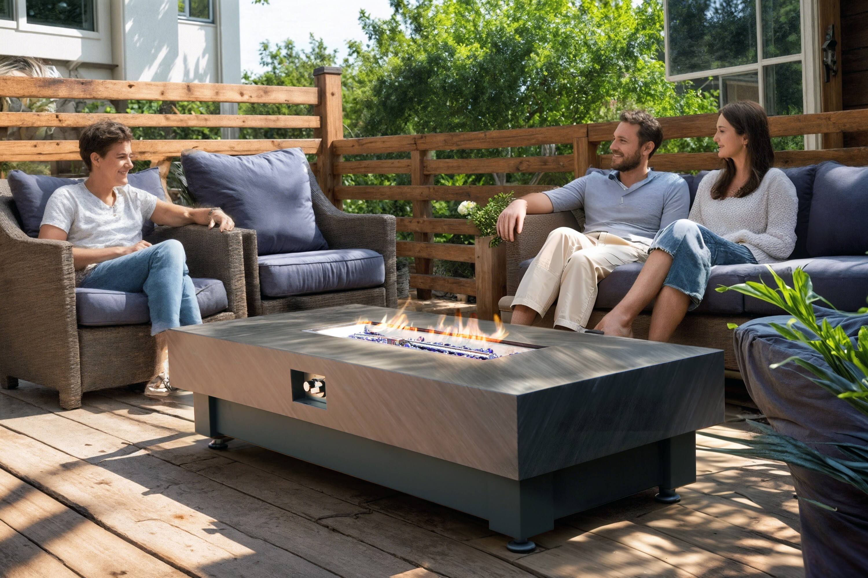 Alt View 5. PexFix - 60" Rectangular Propane Fire Pit Table, 60,000 BTU Outdoor Heater with Lava Rock Cove for Patio - Black.