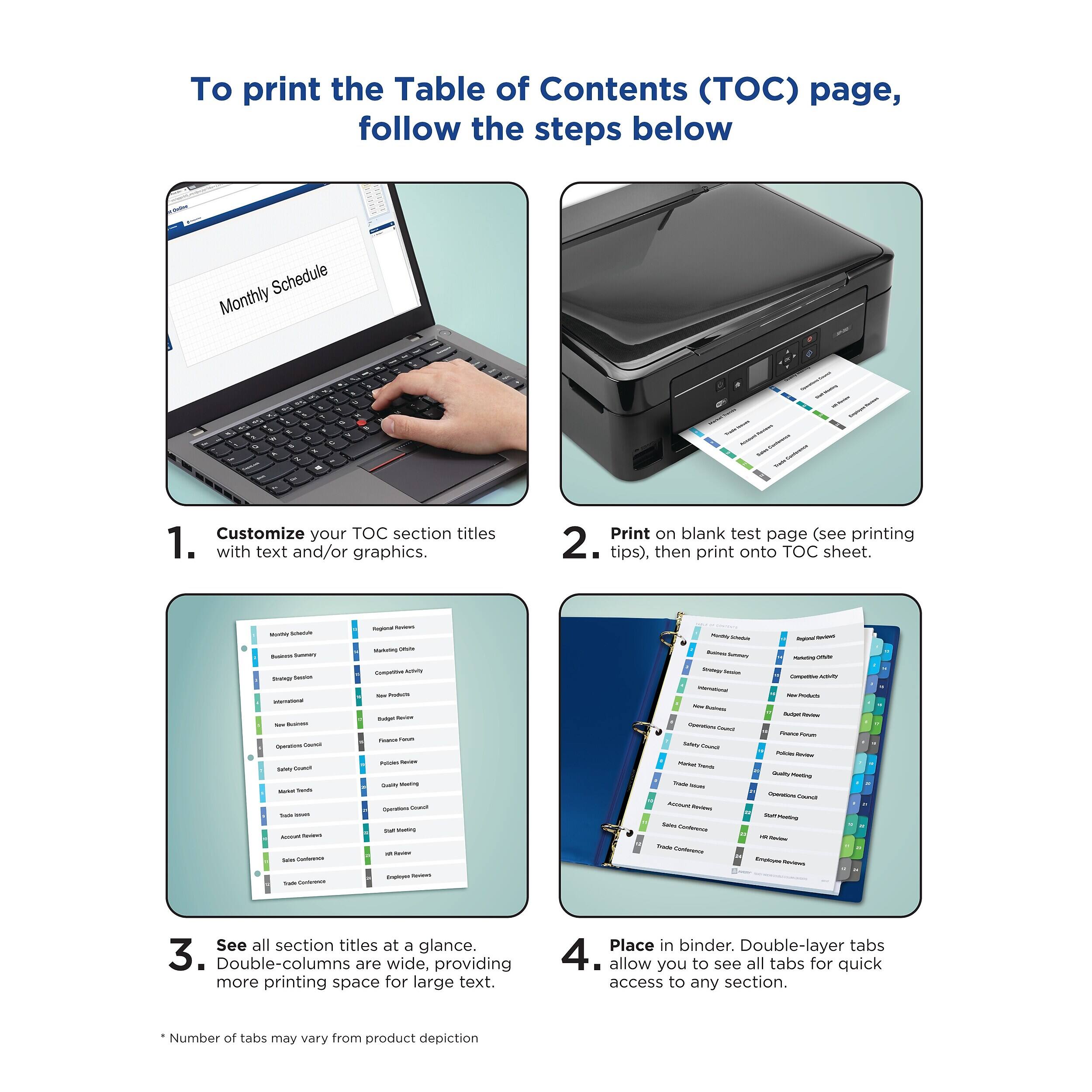 Avery Ready Index Table of Contents Pre Printed Numeric Paper Dividers ...
