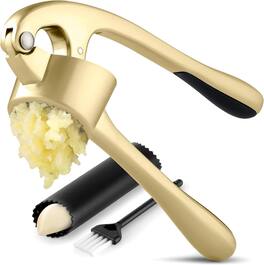 Zulay Kitchen - Large Premium Garlic Press Set - Bigger Bowl for Bigger Garlic - Gold
