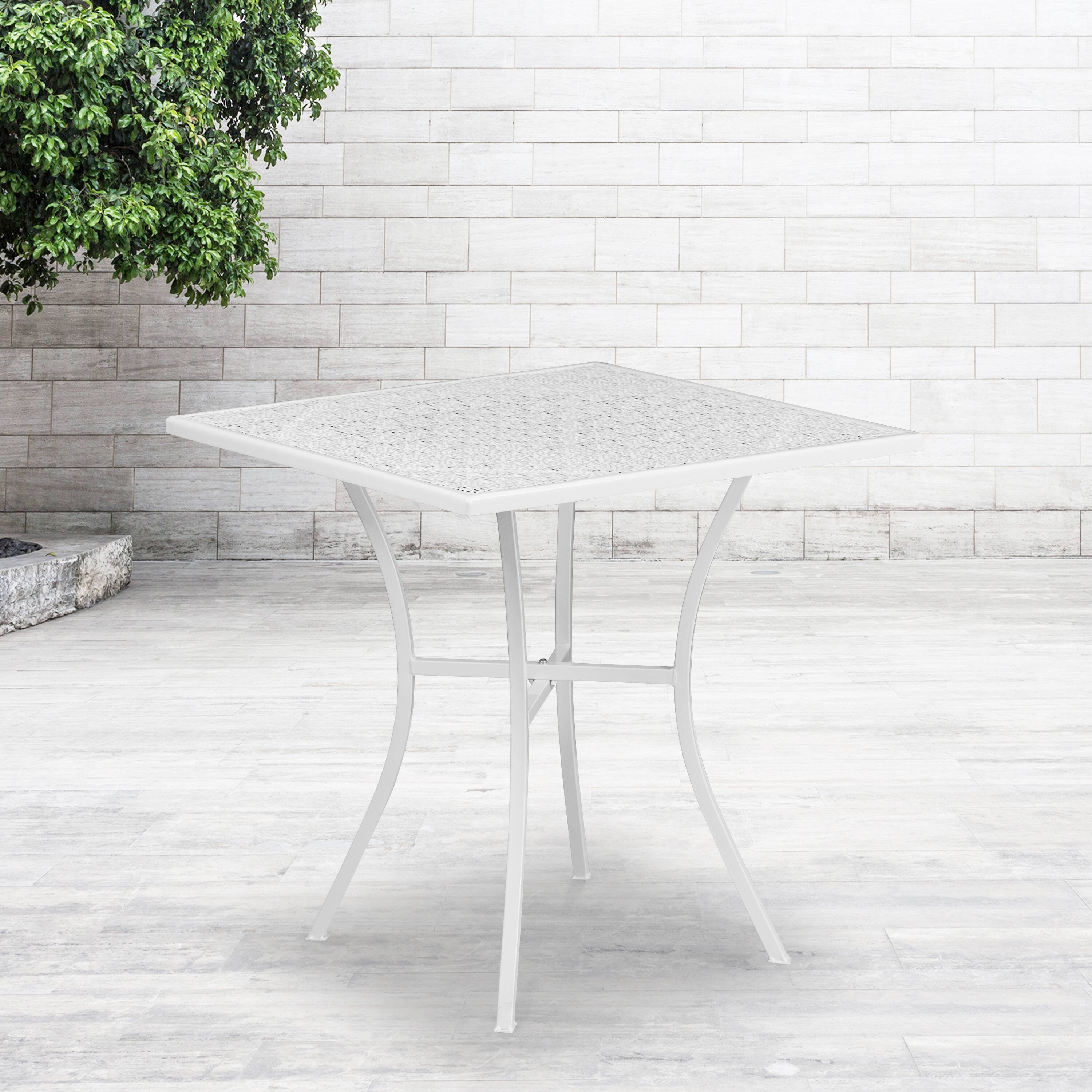 Alt View 1. Emma + Oliver - Commercial Grade 28" Square Colorful Metal Garden Patio Table - White.