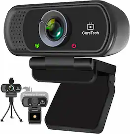 Core Tech - Full HD 1080p USB-A Webcam with Noise-Reducing Microphone, 110-Degree Wide-Angle Lens, Privacy Cover and Tripod - Black