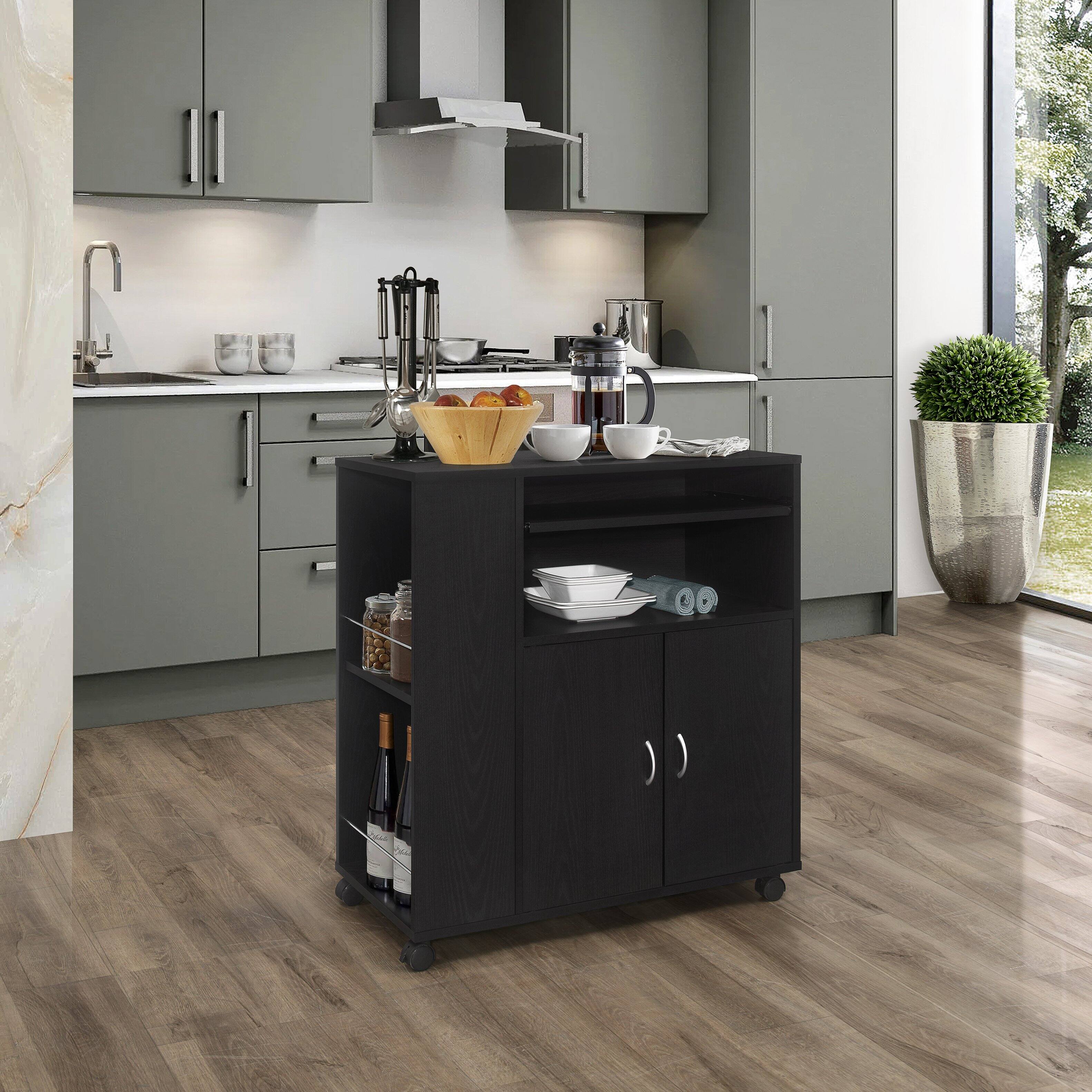 Angle. Kings Brand Furniture - Kings Brand Furniture Alaina Kitchen Island Rolling Cart on Wheels with Storage Cabinet - Black.