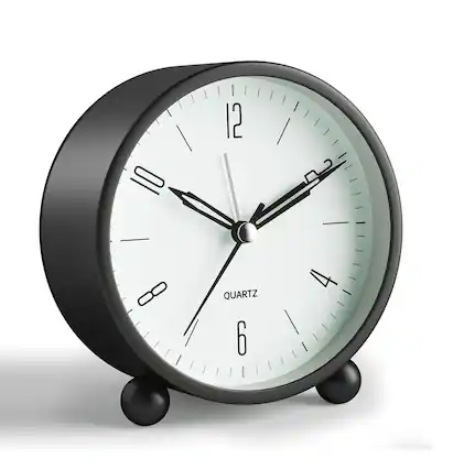 Front. FINEAK - 4 Inch Silent Non-Ticking Analog Alarm Clock with Night Light, Battery Operated, Black - Black.