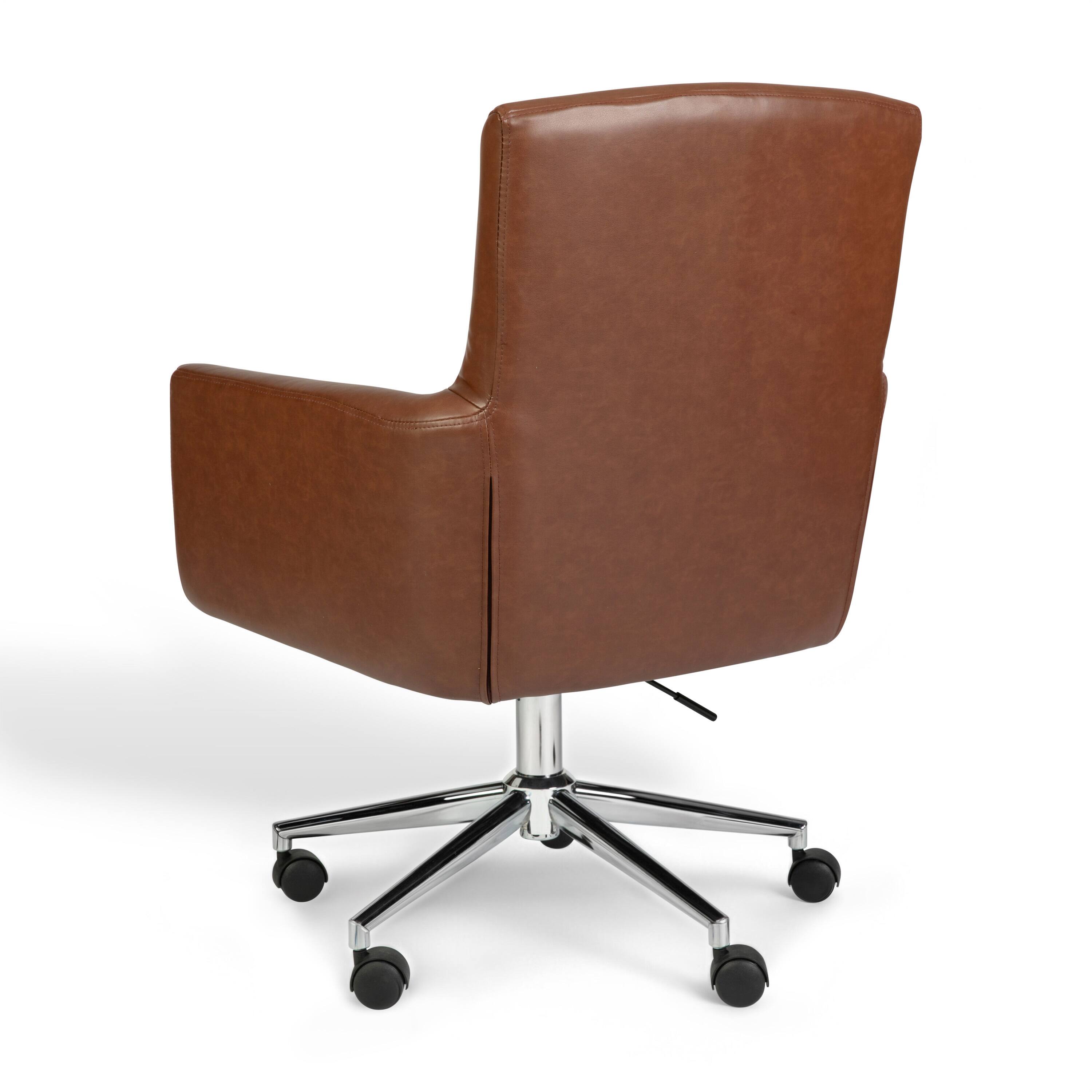 Alt View 8. Martha Stewart - Zaya Upholstered Swivel Home Office Chair with Padded Arms - Saddle Brown Faux Leather/Polished Nickel Frame.