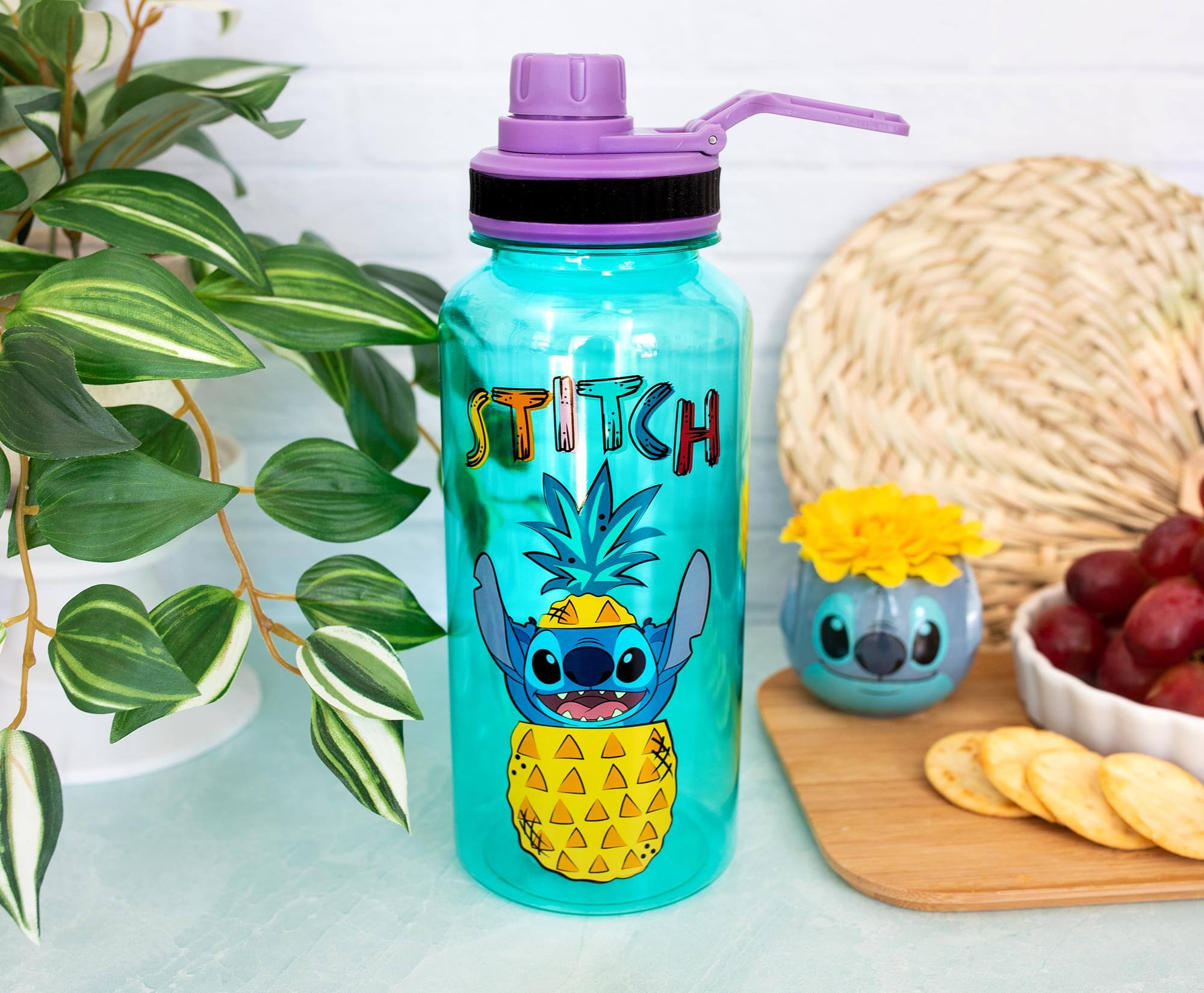 Alt View 4. Silver Buffalo - Disney Lilo & Stitch Pineapple 32-Ounce Twist Spout Water Bottle And Sticker Set - Blue.
