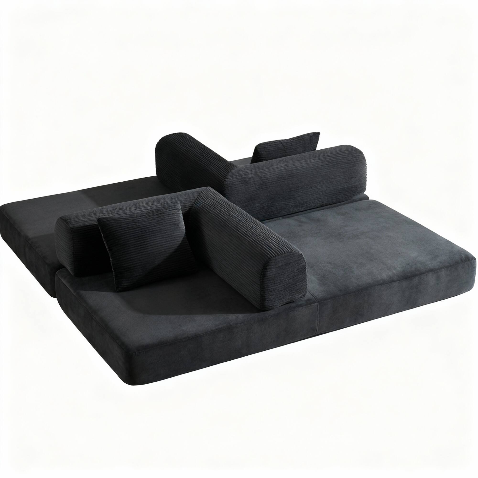 Alt View 4. Meqiodas - Compression Sofa,Convertible Floor Sofa Bed-with Pillow Back Support Armrest,Comfy Futon Couch Sleeper Bed - Grey.