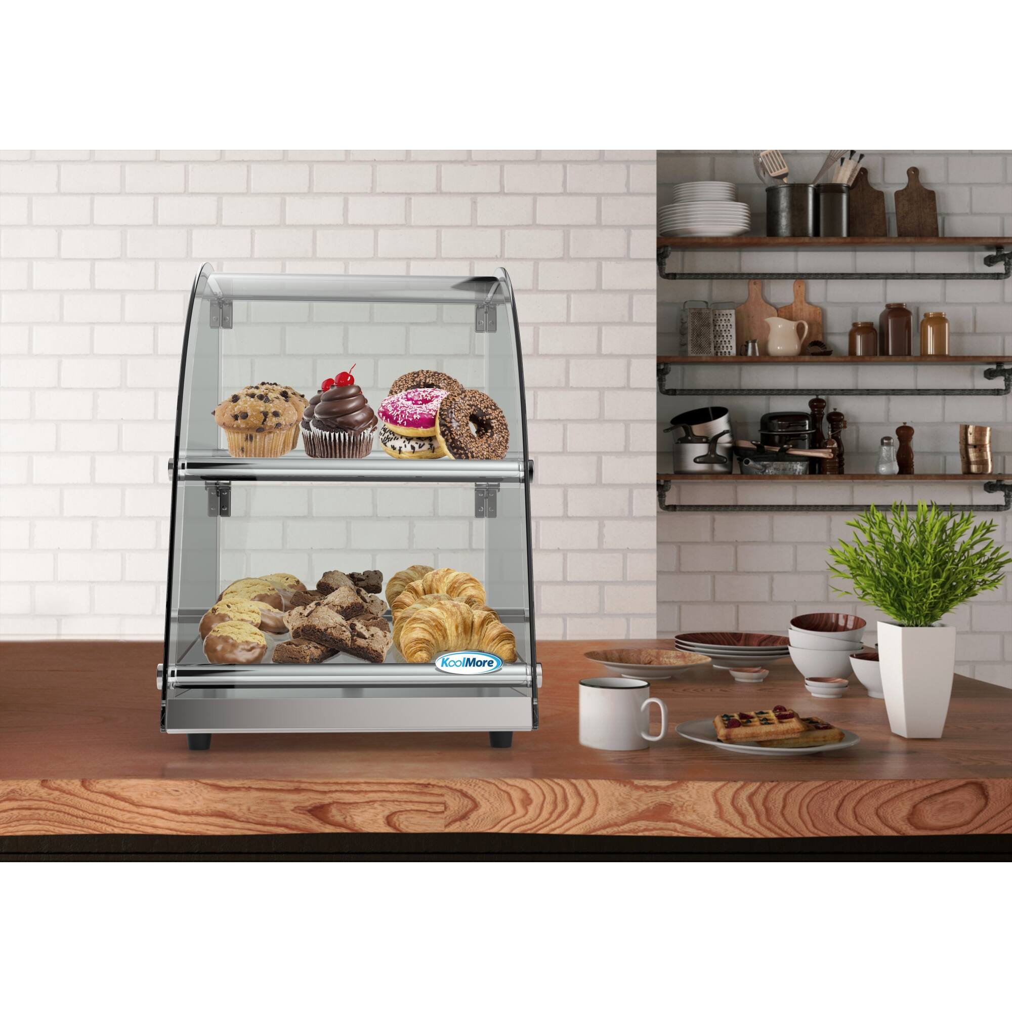 Alt View 7. Koolmore - 23 in. Commercial Countertop Bakery Display Case with Front Curved Glass and Rear Door, 2.4 cu. ft. DC-2CN - Silver.