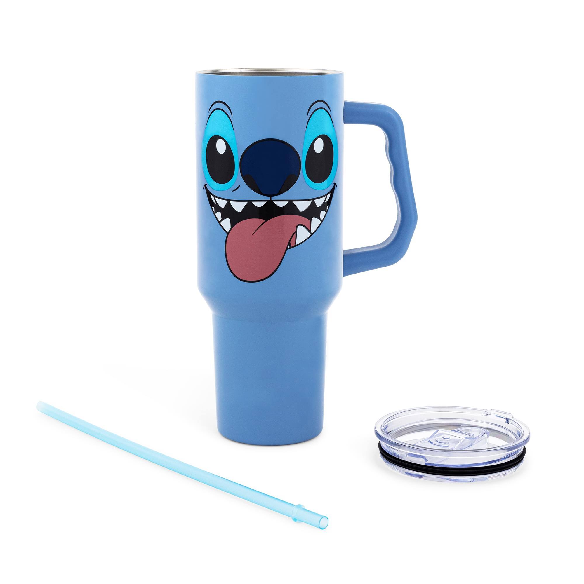 Alt View 1. Silver Buffalo - Disney Lilo & Stitch Face Stainless Steel Tumbler With Handle | Holds 40 Ounces - Blue.