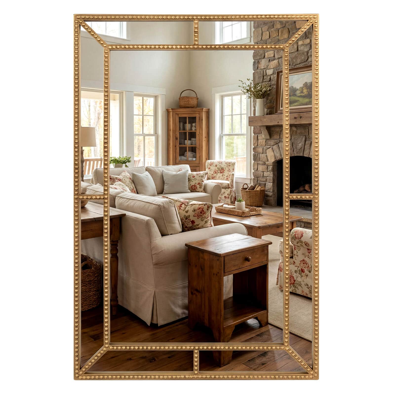 Costway - 36" x 24" Wall Mirror with Beaded Frame for Living Room, Entryway, Fireplace - Gold