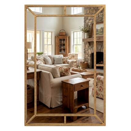 Front. Costway - Costway 36" x 24" Gold Wall Mirror with Beaded Frame for Living Room, Entryway, Fireplace - Gold.