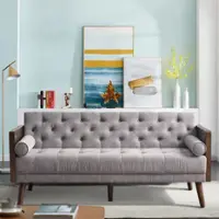 Bestier Twin 70" Wide Cotton Fabric Cushion Back Upholstered Tuxedo Arm Sofa Bed, 2 in 1 Convertible Loveseat Couch - Gray - Front_Zoom