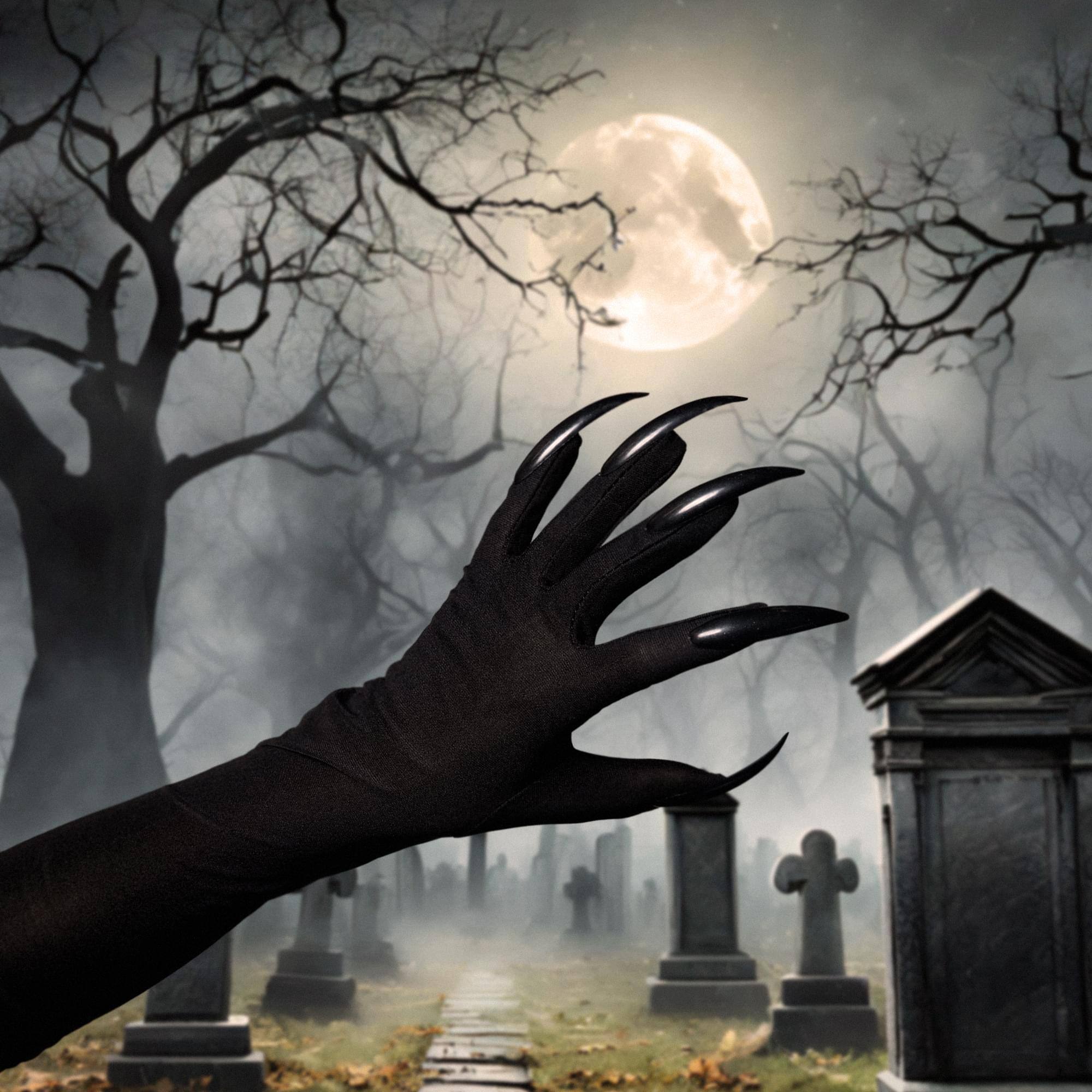 Alt View 10. Underwraps - Black Claw Gloves with Attached Fingernails Adult Costume Accessory - Black.