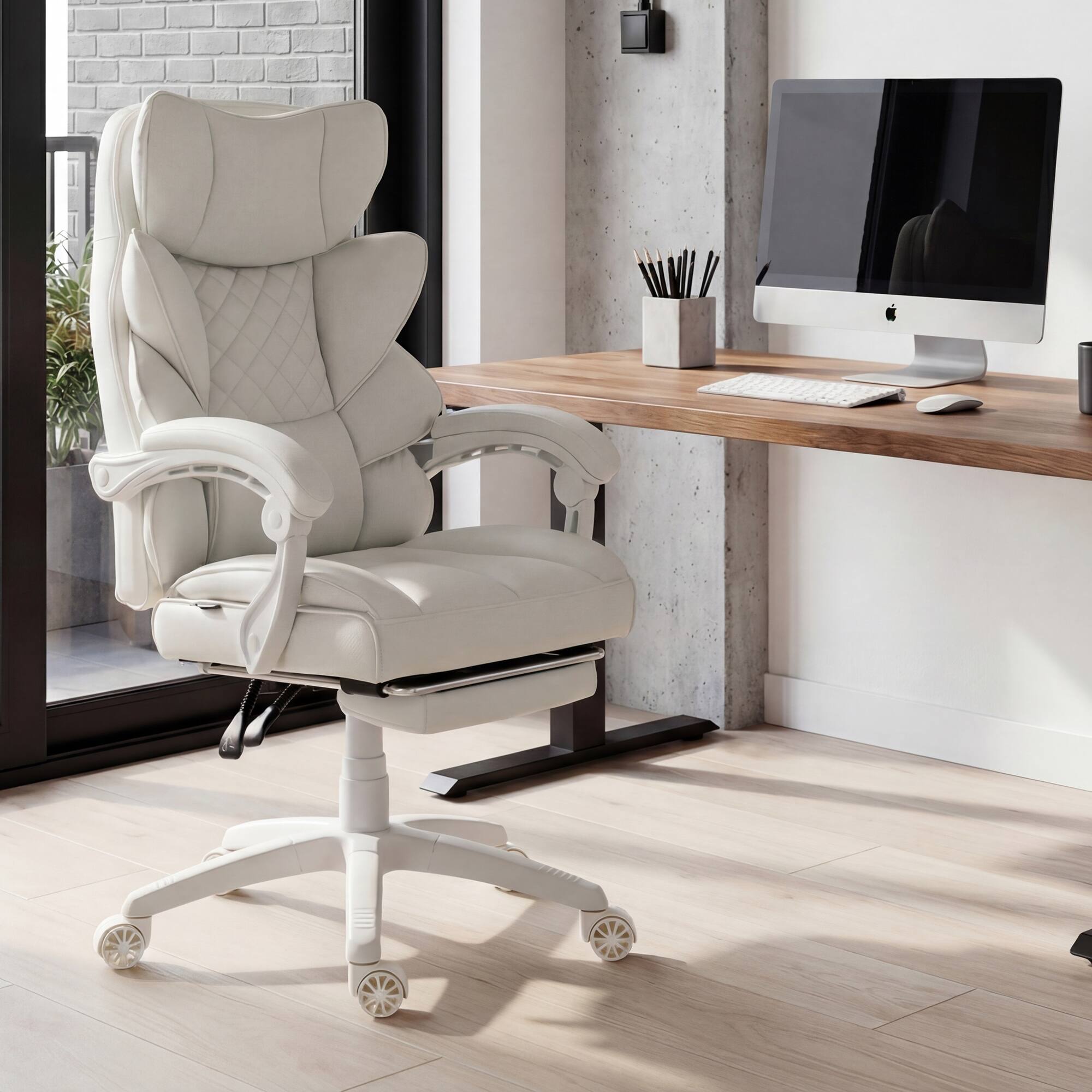 Alt View 4. Dowinx - Dowinx Big and Tall Office Chair with Pocket Spring Cushion,High Back Computer Gaming Chairs with Adjustable Armrests - White fabric.