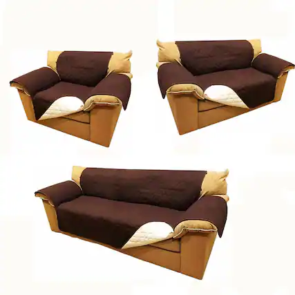 Front. Kitcheniva - Reversible Quilted Microfiber Sofa Cover Furniture Protector for Pets Kids & Dogs Sofa Loveseat Chair Chocolate & Beige - Chocolate.