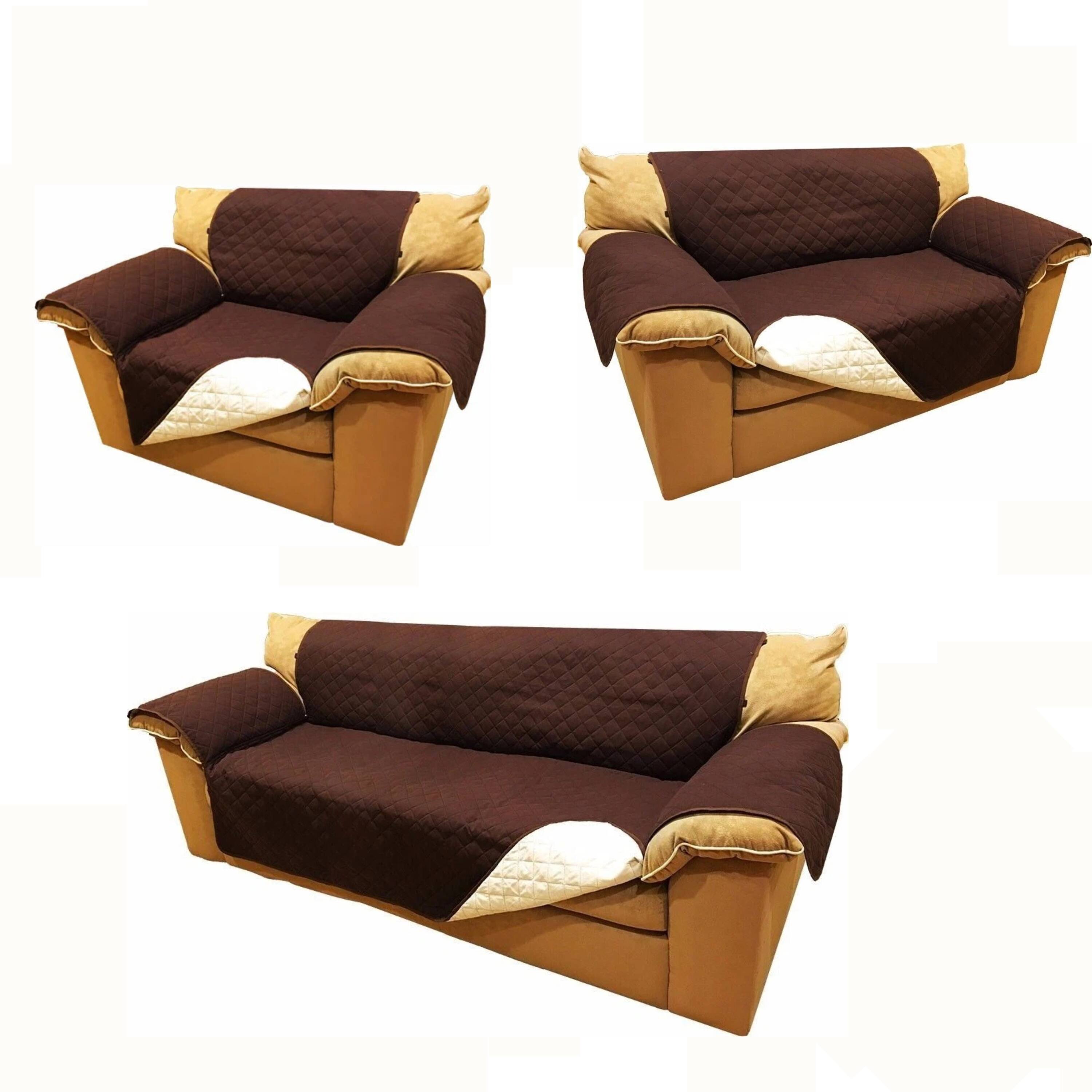 Front. Kitcheniva - Reversible Quilted Microfiber Sofa Cover Furniture Protector for Pets Kids & Dogs Sofa Loveseat Chair Chocolate & Beige - Chocolate.