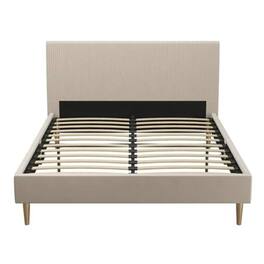 Hivvago - Queen Mid-Century Ivory Cream Velvet Upholstered Platform Bed with Headboard - Off-White