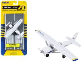 Cessna 172 Aircraft White with Blue and Yellow Stripes "N470ES" with Runway Section Diecast Model Airplane by Runway24
