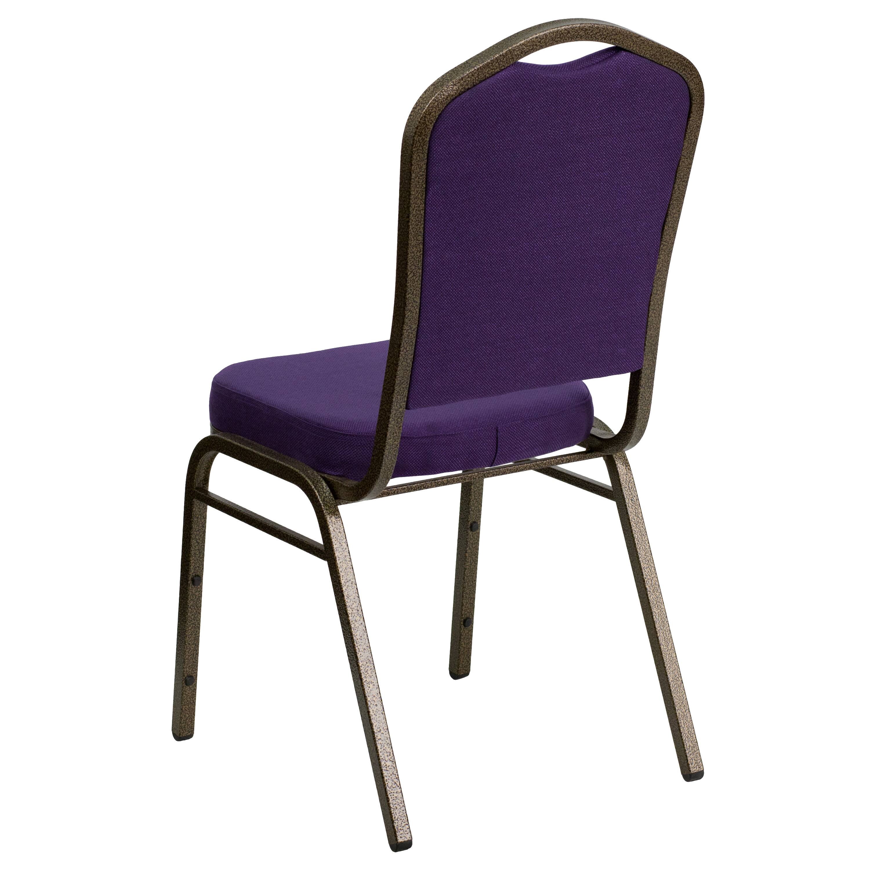 Alt View 5. Emma + Oliver - Crown Back Stacking Banquet Dining Chair - Purple Fabric/Gold Vein Frame.