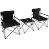 Front. Gymax - Gymax Folding Camping Chair Set of 3 Portable Lawn Chair & Side Table w/ 2 Cup Holders - Black.