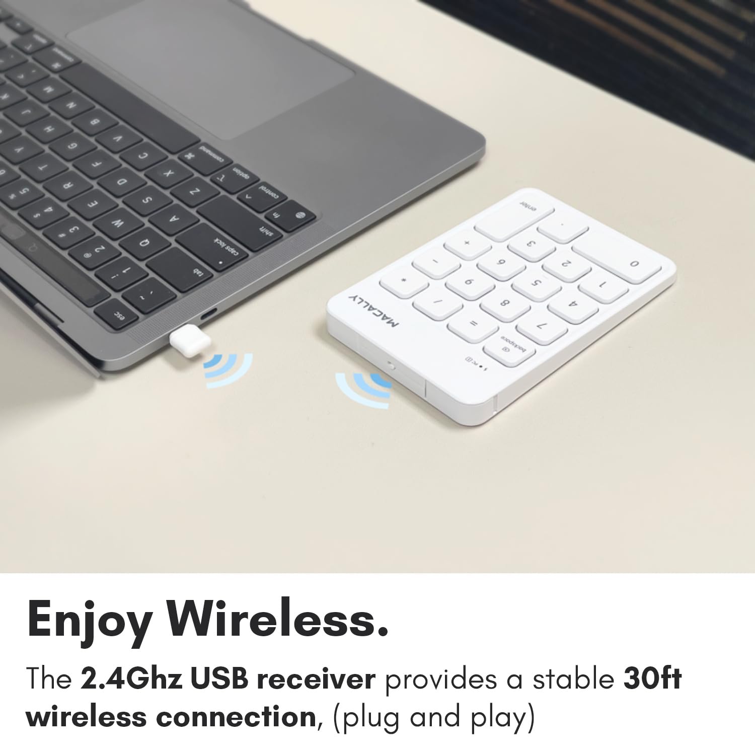 Enjoy Wireless.

The 2.4Ghz USB receiver provides a stable 30ft wireless connection, (plug and play)