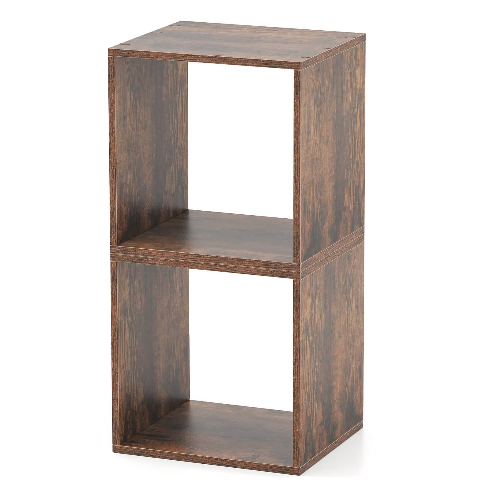 Alt View 9. Costway - Costway 2 PCS Stackable Storage Cube Free-standing Storage Organizer Bookcase for Bedroom - Brown.