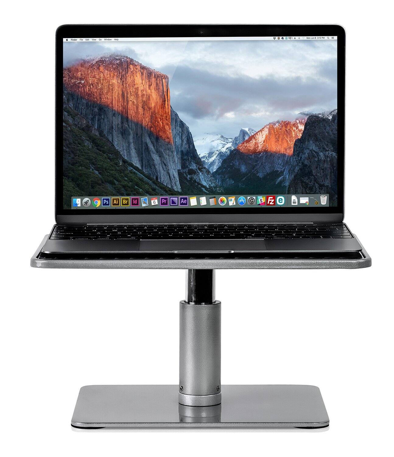 Left. HongFei - Adjustable Height Laptop Stand for MacBook Pro, Ergonomic Desk Riser for 11-15 Inch Laptops and 24-32 Inch Monitors - Silver.