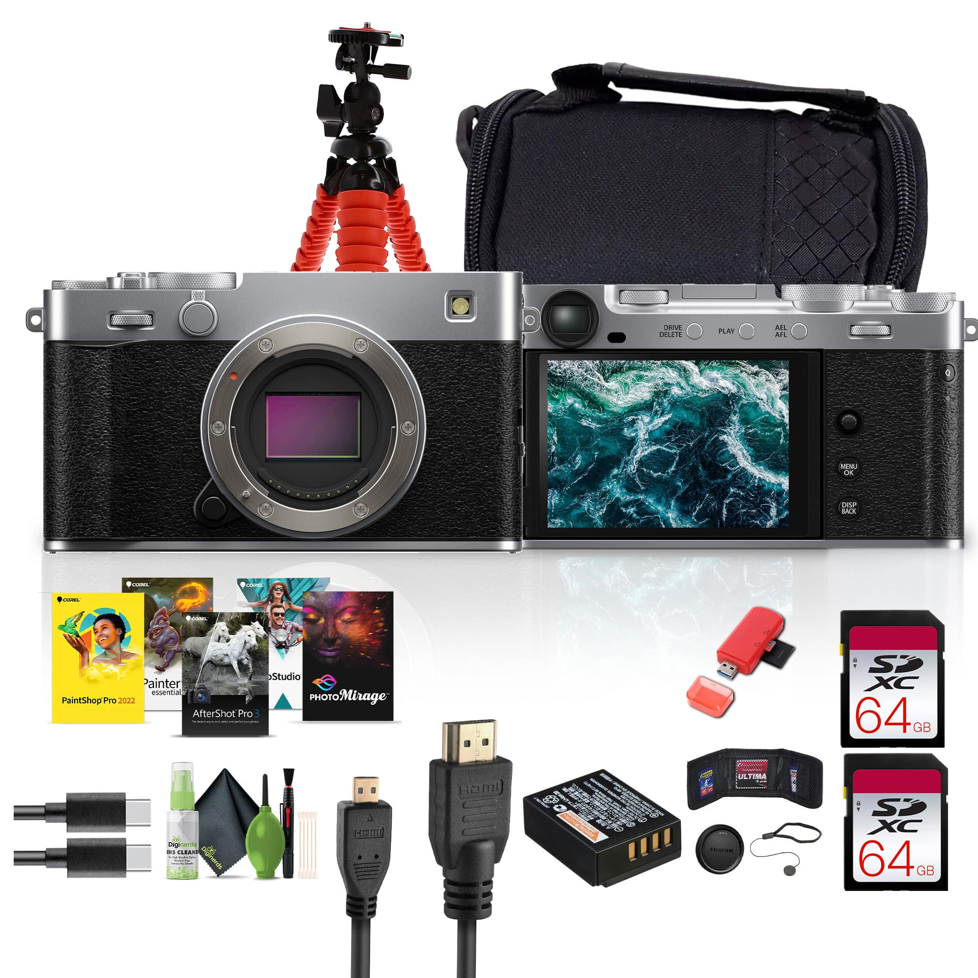 Bundle - Fujifilm - X-E5 Mirrorless Digital Camera (Silver), 2x 64GB Memory Card - Silver Pro