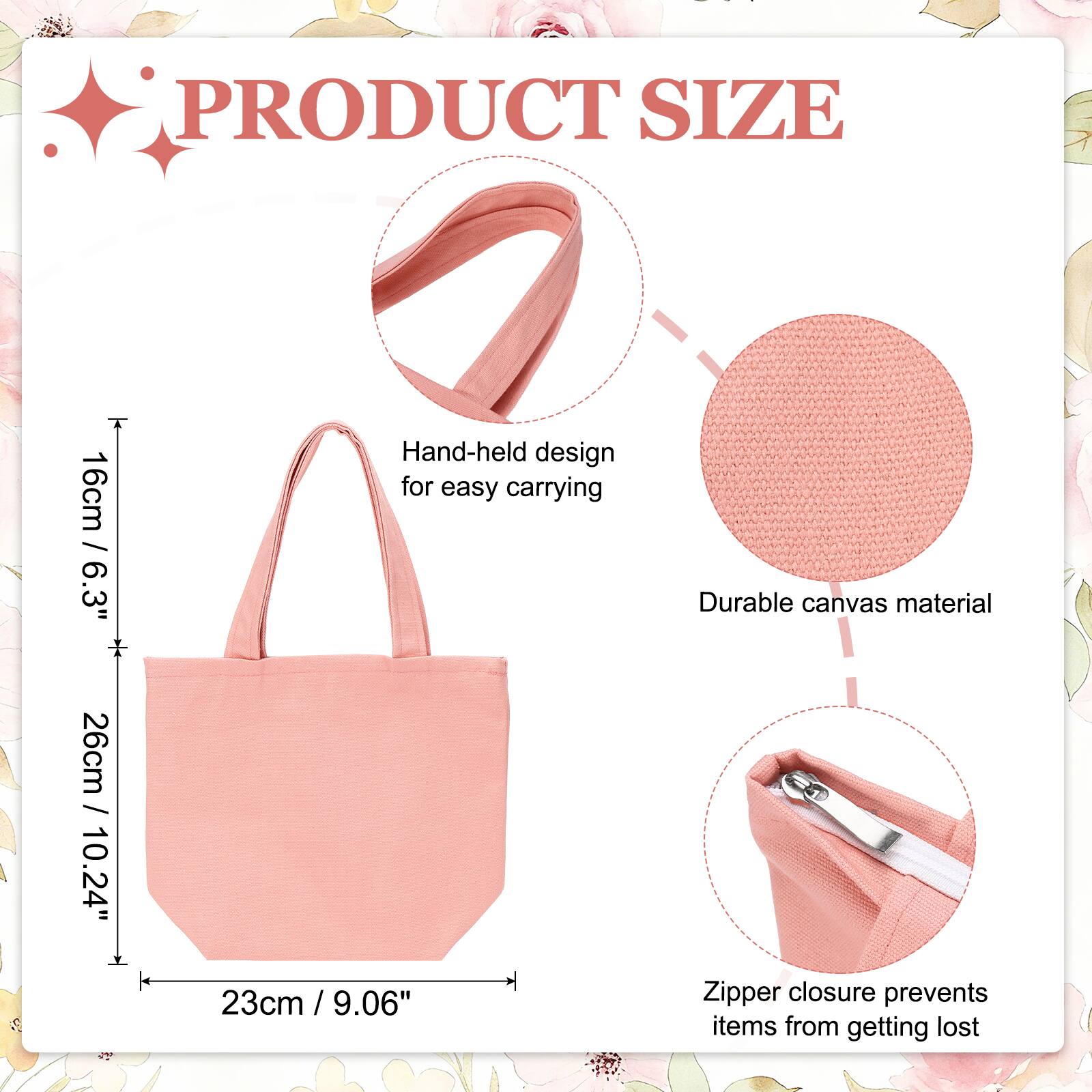 PRODUCT SIZE

16cm / 6.3"  
Hand-held design for easy carrying

26cm / 10.24"  
23cm / 9.06"  
Durable canvas material

Zipper closure prevents items from getting lost