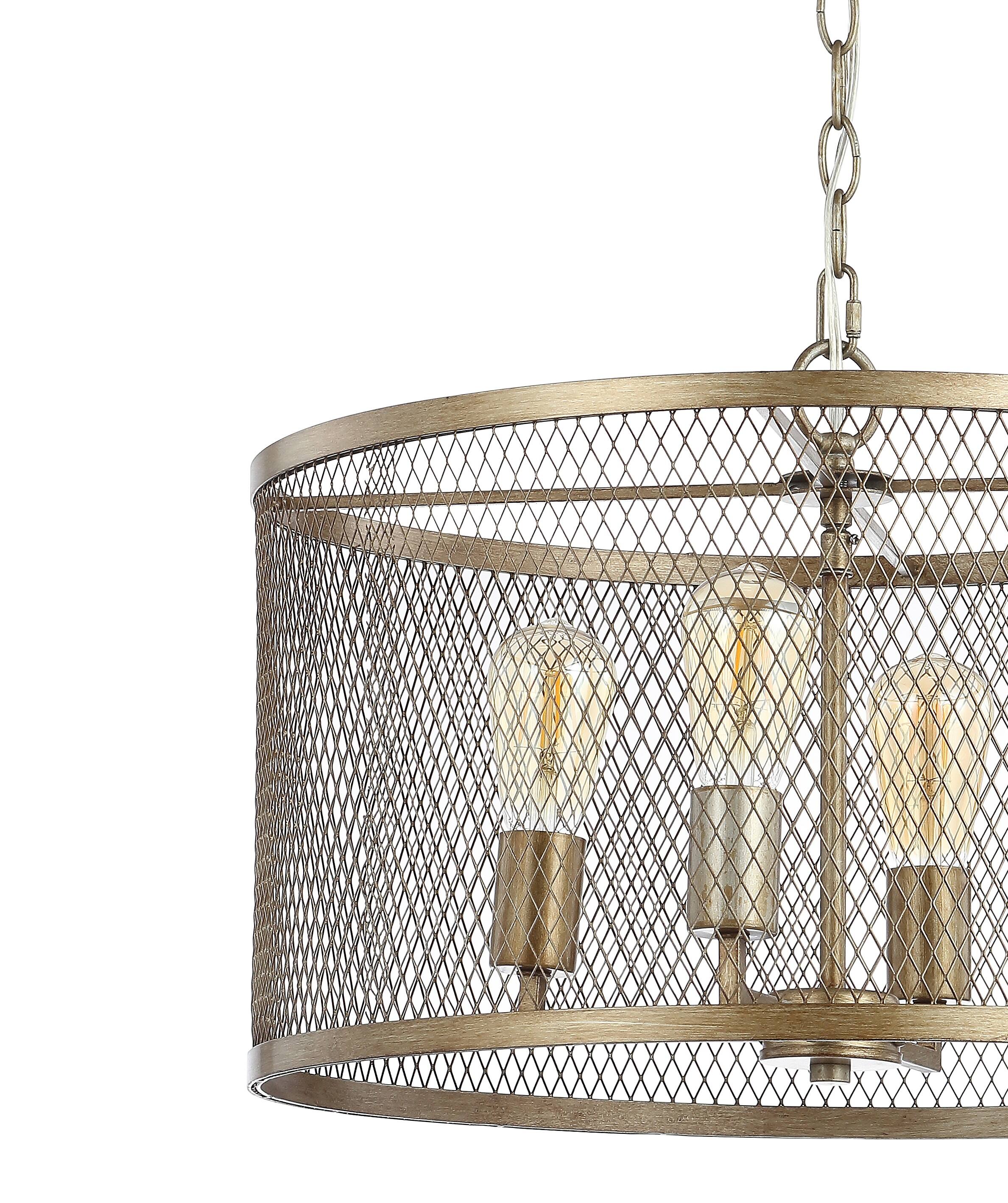 Alt View 4. Jonathan Y - Pen 4-Light 20" Iron Adjustable Industrial Mesh LED Pendant, Gold - Antique Gold.