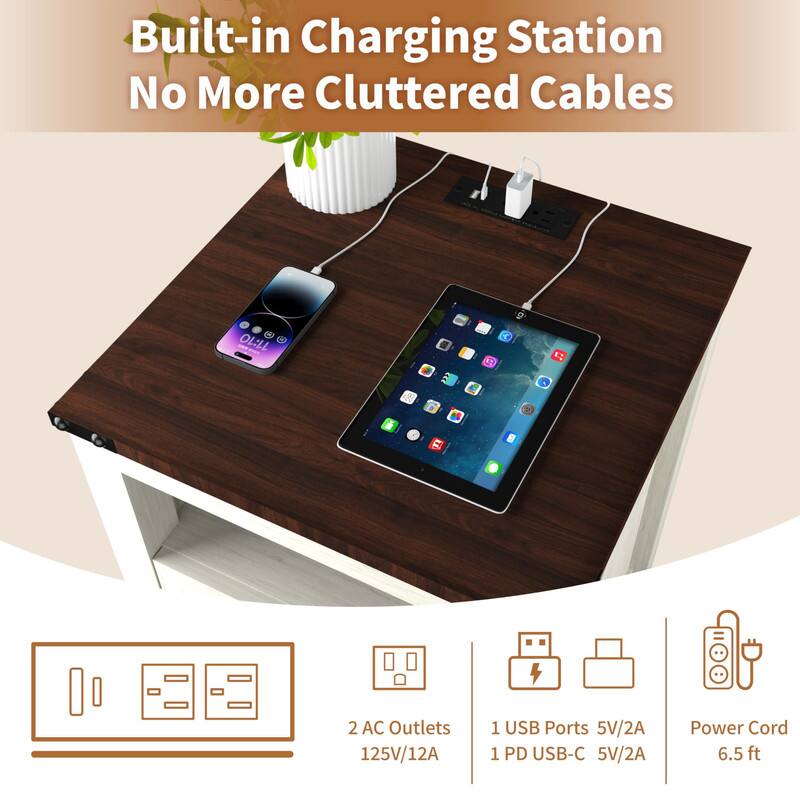 Built-in Charging Station  
No More Cluttered Cables

- 2 AC Outlets 125V/12A
- 1 USB Port 5V/2A
- 1 PD USB-C 5V/2A
- Power Cord 6.5 ft