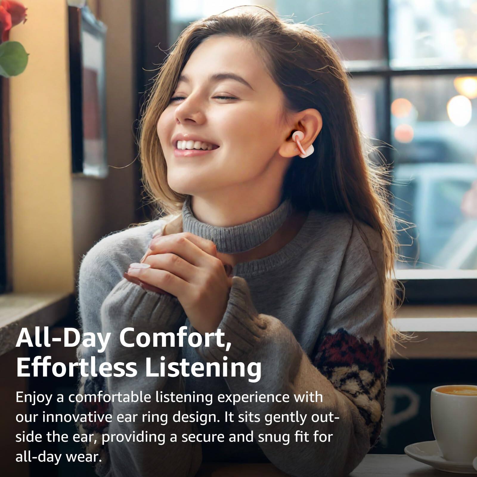 All-Day Comfort, Effortless Listening

Enjoy a comfortable listening experience with our innovative ear ring design. It sits gently outside the ear, providing a secure and snug fit for all-day wear.