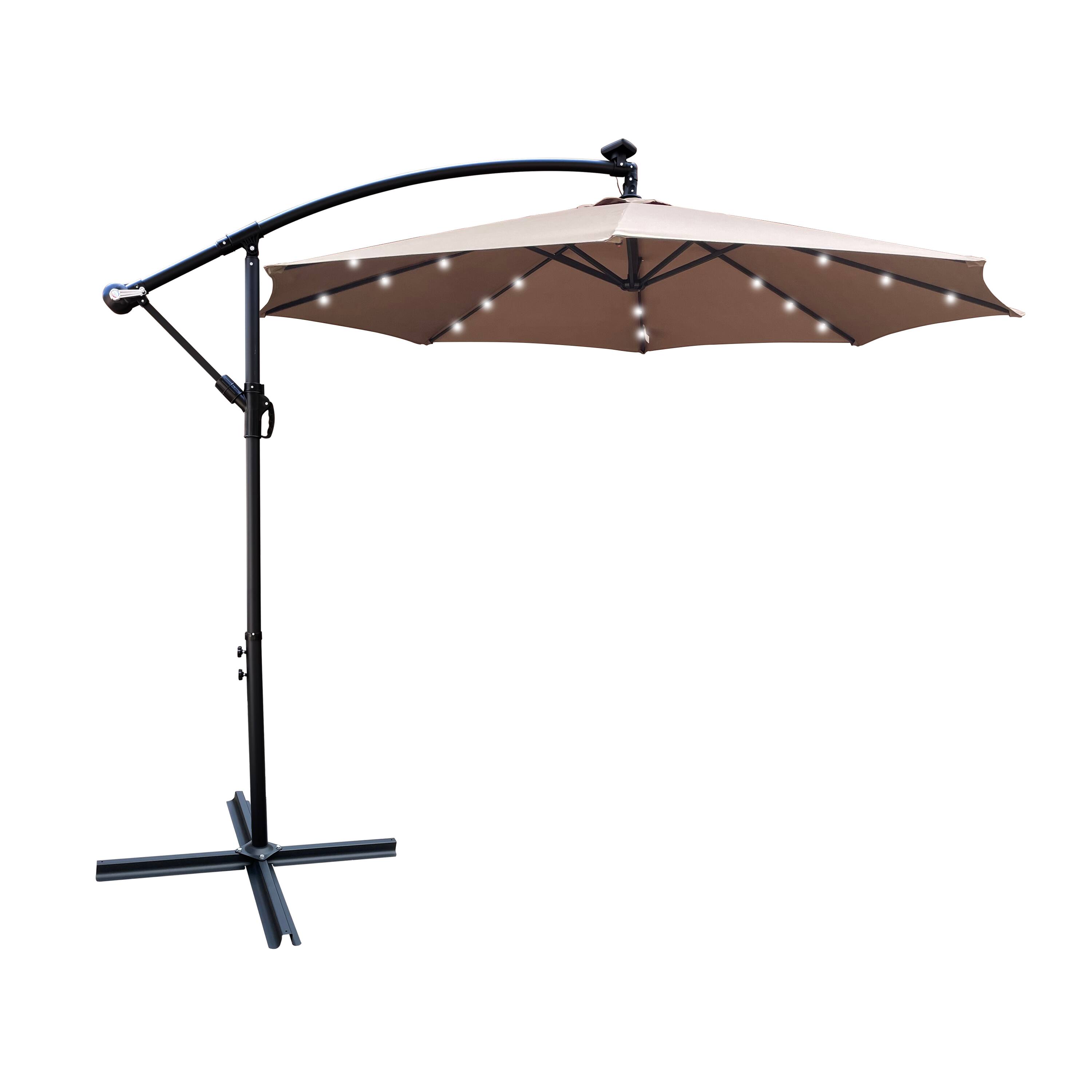 Front. Ecooso - 10 ft Outdoor Patio Umbrella Solar Powered LED Lighted， 8 Ribs Umbrella with Crank and Cross Base，Garden Deck Backyard - Mushroom.