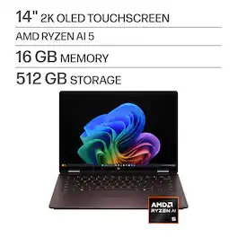 HP - OmniBook X Flip 2-in-1 - 14" 2K OLED Touchscreen Laptop - AMD Ryzen AI 5 (2026) - 16GB Memory - 512GB SSD - Copilot+ PC - Deep Espresso