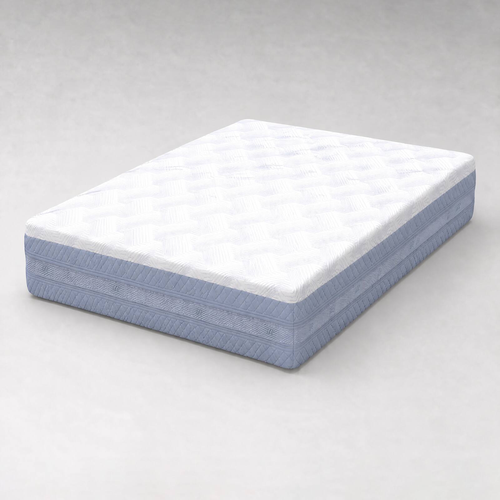 Angle. FED Fitness - 10 Inch Queen Size Mattress High Density Sponge Medium Firm Comfortable Bed Mattress - White/Blue.