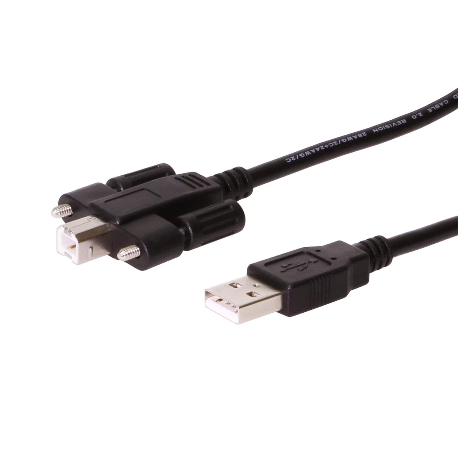 Coolgear - USB 2.0 A to B Screw Lock Cable - 480Mbps - Dual Screw Lock Device Cable for Secure Connections - Black