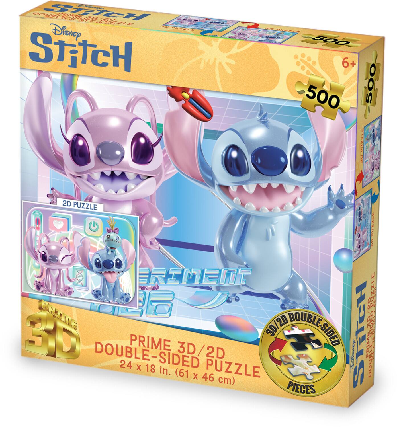 Disney Stitch 500 Piece 2D Puzzle  
6+  
Prime 3D/2D Double-Sided Puzzle  
24 x 18 in. (61 x 46 cm)  
3D/2D Double-Sided Puzzle