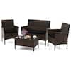 Front. Costway - 4 PCS Patio Furniture Set with Washable Cushions and Tempered Glass Coffee Table - Black + Mix Brown.