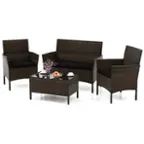 Front. Costway - Costway 4 PCS Patio Furniture Set with Washable Cushions and Tempered Glass Coffee Table - Black + Mix Brown.
