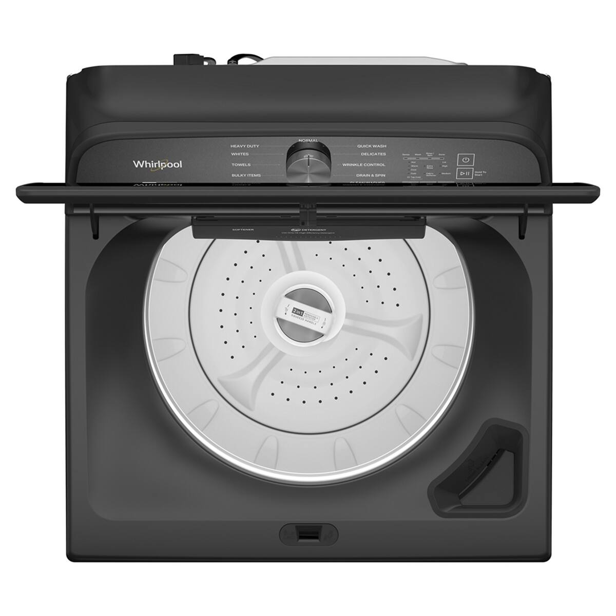 Whirlpool

HEAVY DUTY
WHITES
TOWELS
BULKY ITEMS

QUICK WASH
DELICATES
WRINKLE CONTROL
DRAIN & SPIN

MAXIMUM
ENERGY STAR