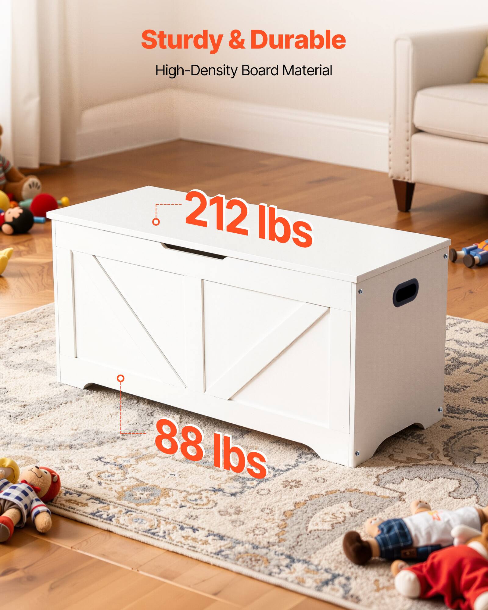 Sturdy & Durable  
High-Density Board Material  

212 lbs  
88 lbs
