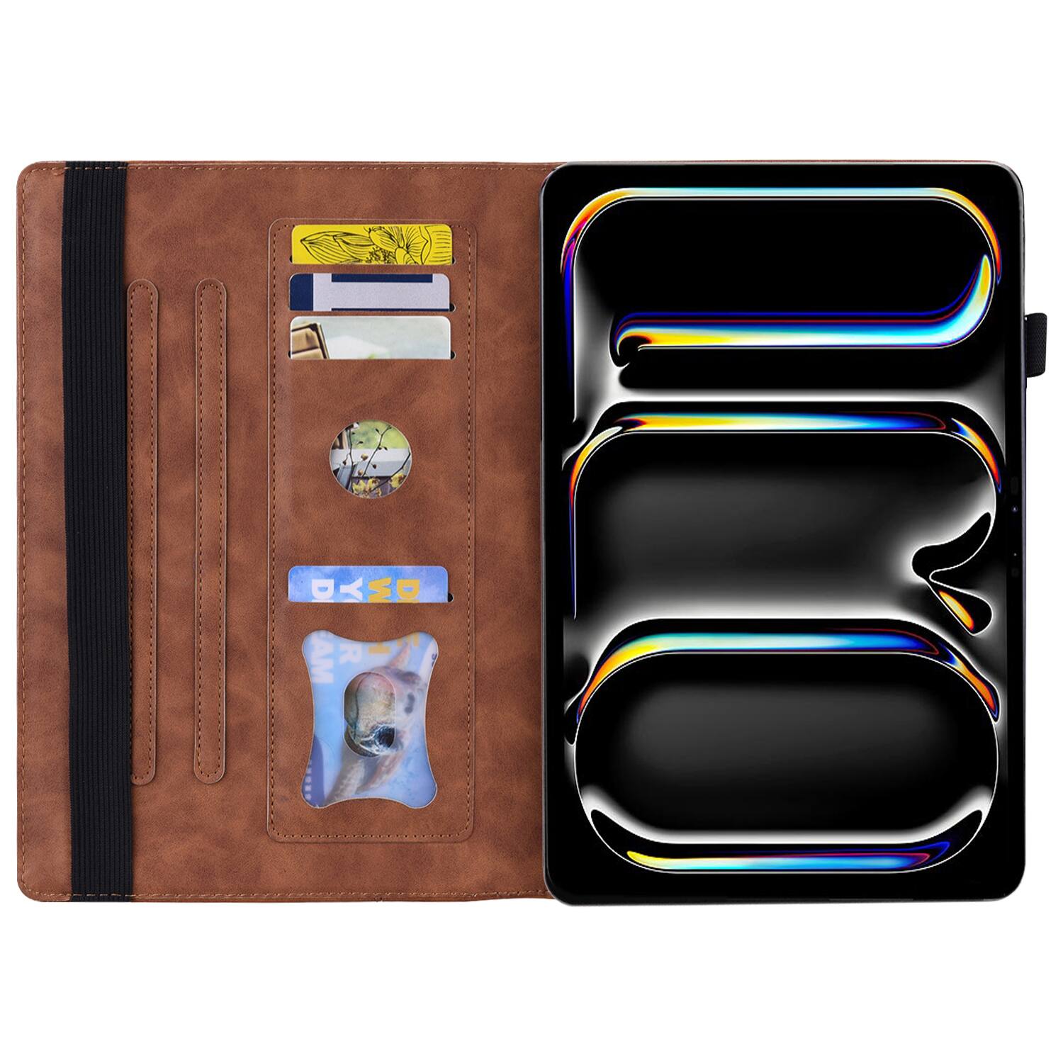 Left. Dteck - for iPad Air 13 Inch Case M4 2026 / M3 2025 / M2 2024, Matte PU Leather Folio Stand Cover with Credit Card Slots - Brown.