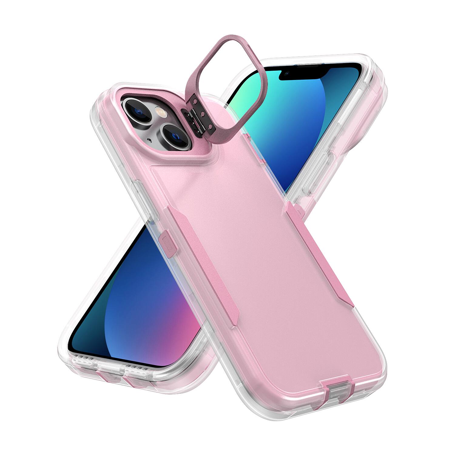 Dteck - For Apple iPhone 17e/16e/14/13 Rugged Case, Heavy Duty Dual Layer Shockproof Lens Kickstand Drop Protection Cover - Pink
