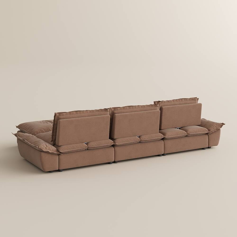 Alt View 9. POVISON - Modern Beige Sleeper Sofa with 3 Ottomans - Brown Suede Fabric.